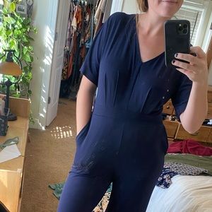 Kimono Sleeve Wide-Leg Navy Jumpsuit